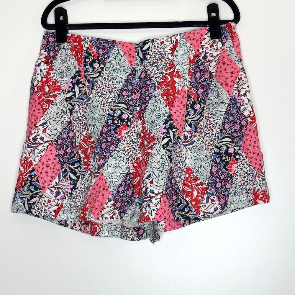 New LOFT Linen Blend Pull On High Waist Shorts Patchwork Women's Size Medium